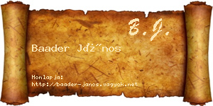 Baader János névjegykártya